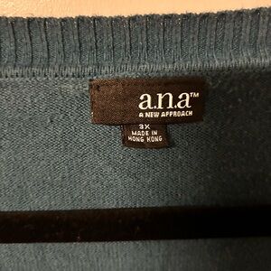 Teal V-Neck Sweater (3X) by a.n.a (A New Approach)